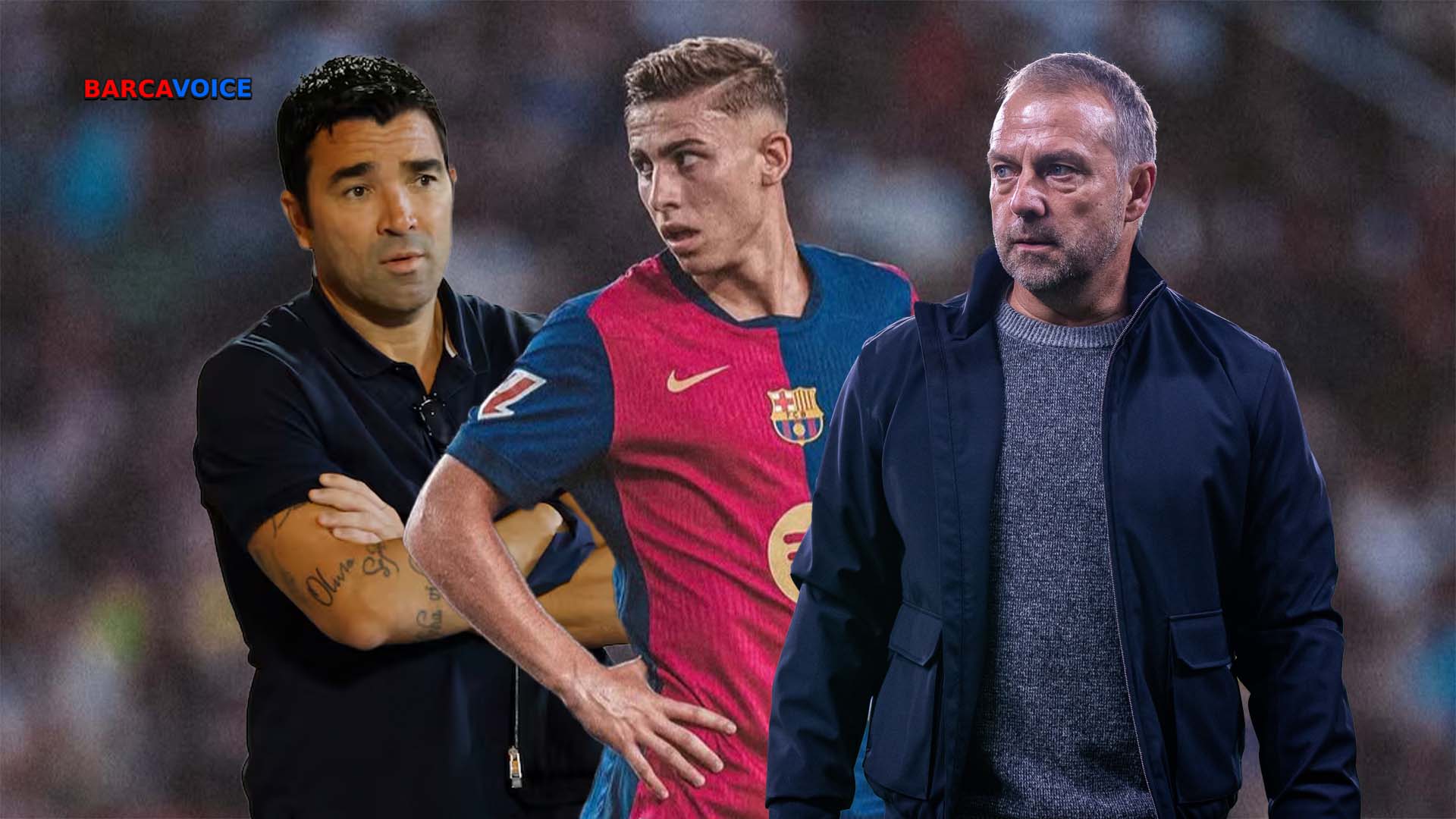 هانز فليك وفيرمين لوبيز وديكو المدير الرياضي لبرشلونة