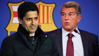 لابورتا رئيس برشلونة وناصر الخليفي رئيس باريس سان جيرمان
